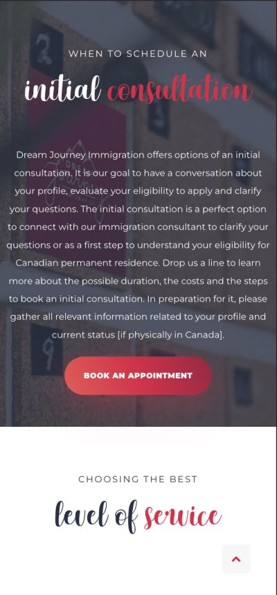 Dream Journey Immigration mobile version homepage