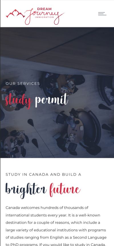 Dream Journey Immigration mobile version study premit page
