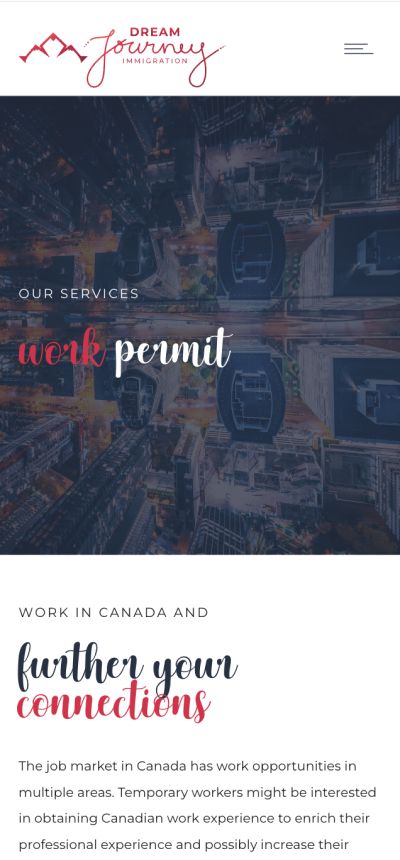 Dream Journey Immigration mobile version work permit page