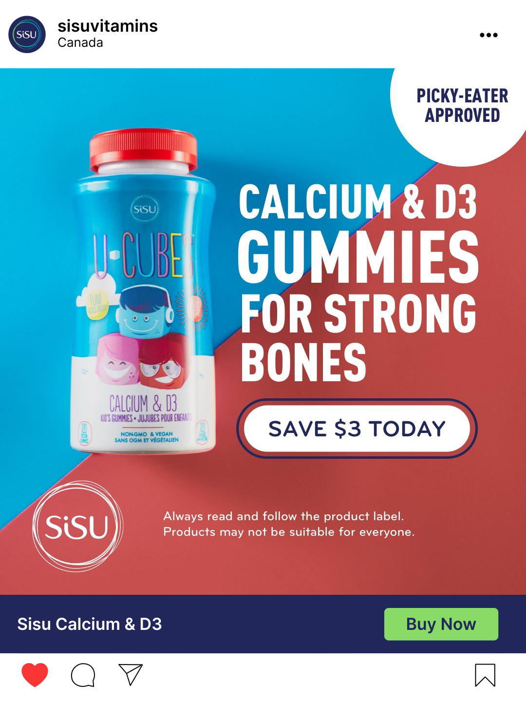 Sisu static image calcium and d3 ad for instagram and facebook