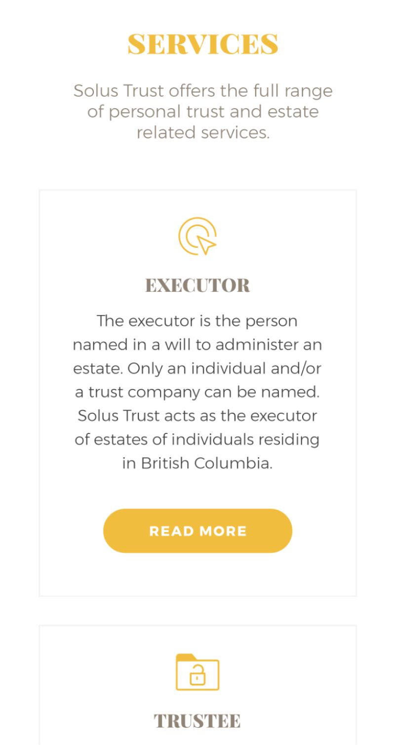 Solus Trust mobile version homepage