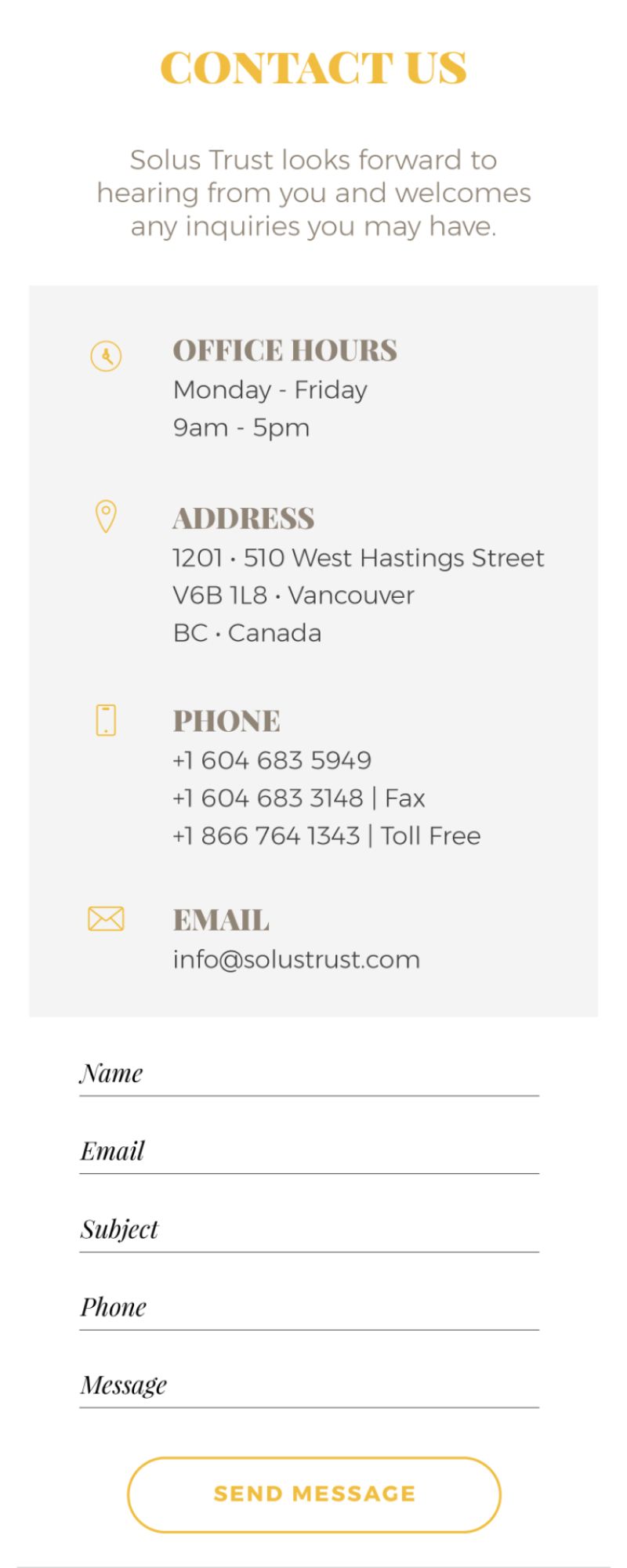 Solus Trust mobile version homepage